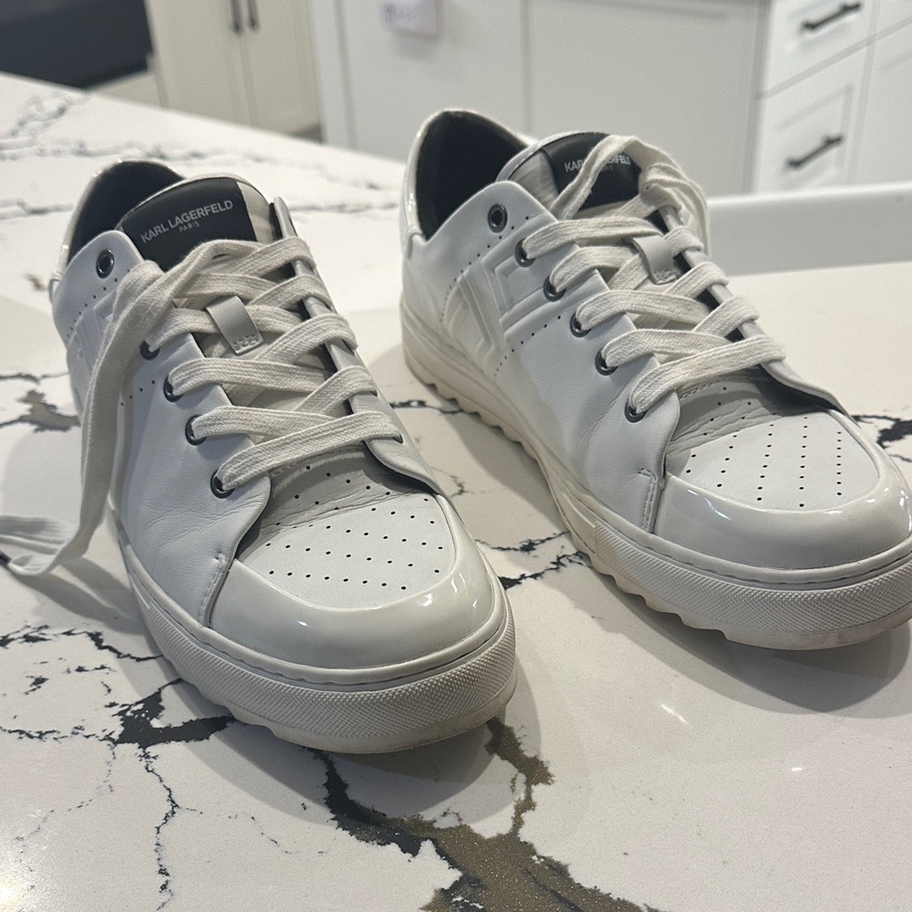 Size 12 Karl Lagerfeld Men’s White Sneakers: Good Used Condition